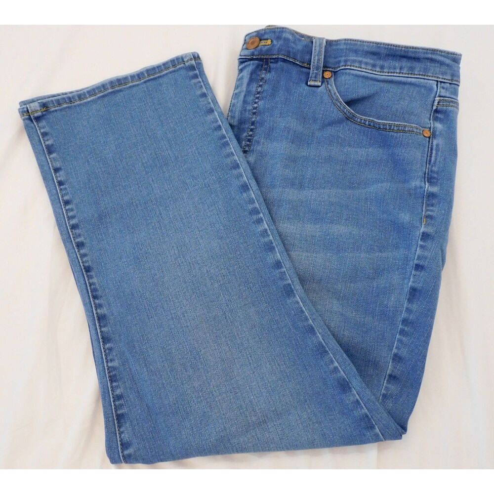 Women's Talbots Size 14 Crop Flare Jean Medium Wash 34" Total Length Distressed